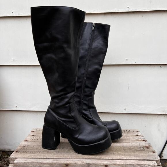 Vintage 90s Y2K Candie’s Black Knee High Platform Chunky Boots Size 6 - Picture 1 of 7